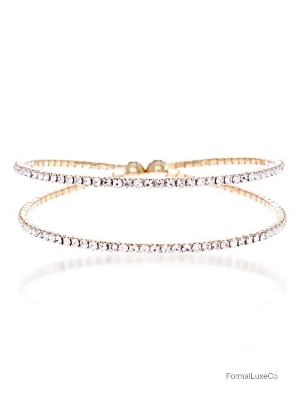 Rhinestone Bangle Bracelet Women Silver Gold Plated Flexible Adjustable Two Row